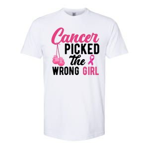 Cancer Picked The Wrong Girl Pink Ribbon Softstyle CVC T-Shirt