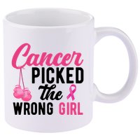Cancer Picked The Wrong Girl Pink Ribbon 11oz C Handle Ceramic Mug