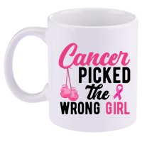 Cancer Picked The Wrong Girl Pink Ribbon 11oz C Handle Ceramic Mug