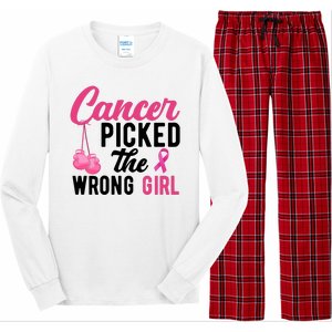 Cancer Picked The Wrong Girl Pink Ribbon Long Sleeve Pajama Set