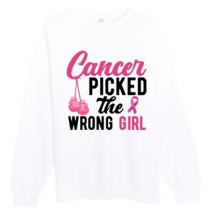 Cancer Picked The Wrong Girl Pink Ribbon Premium Crewneck Sweatshirt