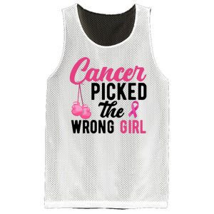 Cancer Picked The Wrong Girl Pink Ribbon Mesh Reversible Basketball Jersey Tank