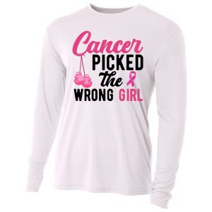 Cancer Picked The Wrong Girl Pink Ribbon Cooling Performance Long Sleeve Crew