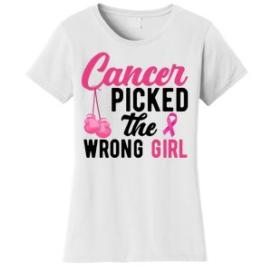 Cancer Picked The Wrong Girl Pink Ribbon Women's T-Shirt