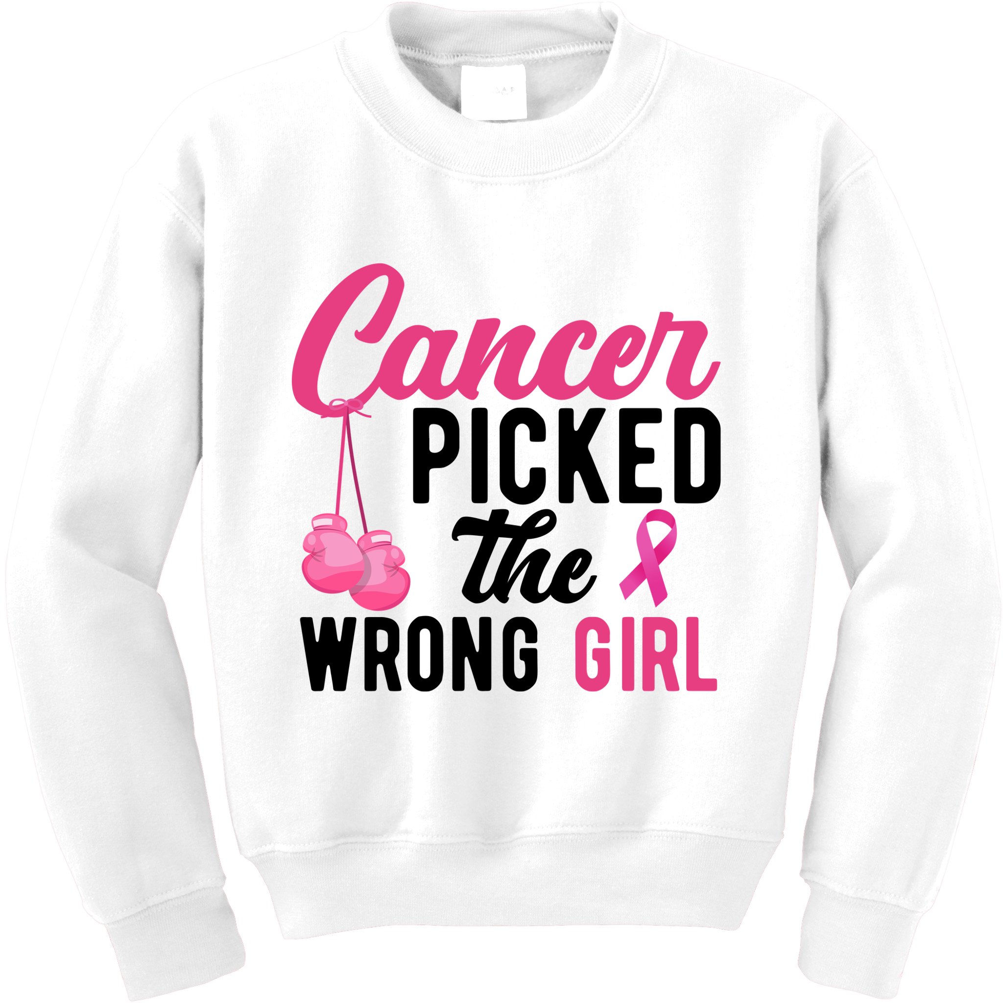 Cancer Picked The Wrong Girl Pink Ribbon Kids Sweatshirt