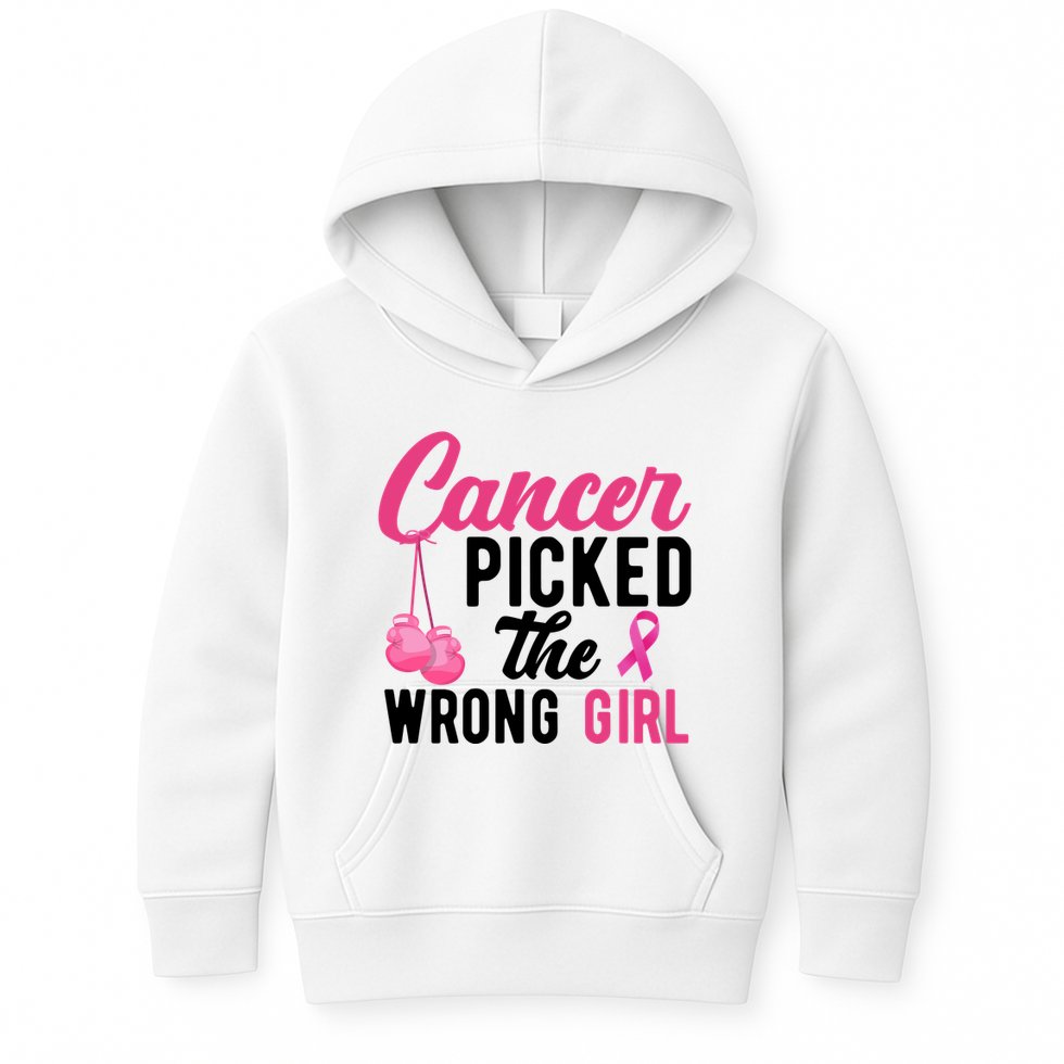 Cancer Picked The Wrong Girl Pink Ribbon Kids Hoodie