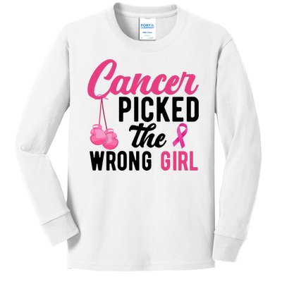 Cancer Picked The Wrong Girl Pink Ribbon Kids Long Sleeve Shirt