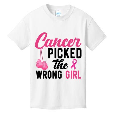 Cancer Picked The Wrong Girl Pink Ribbon Kids T-Shirt