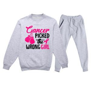 Cancer Picked The Wrong Breast Cancer Awareness Gift Premium Crewneck Sweatsuit Set