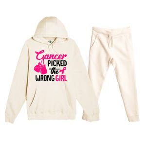 Cancer Picked The Wrong Breast Cancer Awareness Gift Premium Hooded Sweatsuit Set