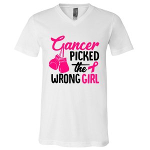 Cancer Picked The Wrong Breast Cancer Awareness Gift V-Neck T-Shirt