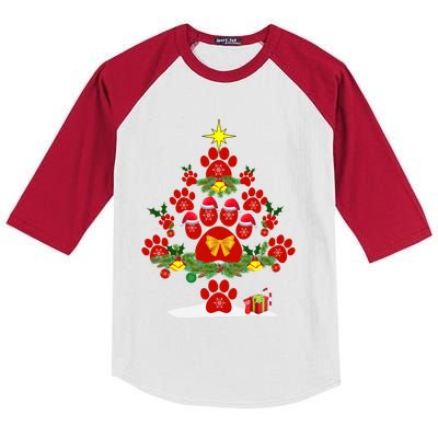 Christmas Paw Tree Cute Funny Cat Lover Dog Lover Christmas Gift Kids Colorblock Raglan Jersey