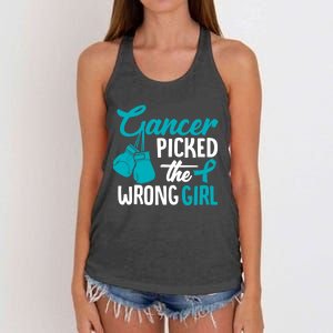 Cancer Picked The Wrong Teal Ovarian Cancer Awareness Gift Women's Knotted Racerback Tank