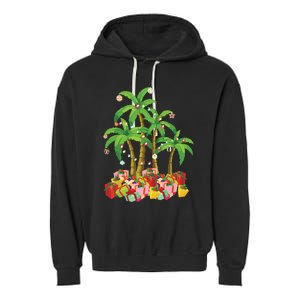 Christmas Palm Tree Tropical Xmas Coconut Lights Garment-Dyed Fleece Hoodie