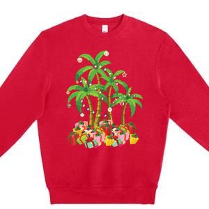 Christmas Palm Tree Tropical Xmas Coconut Lights Premium Crewneck Sweatshirt