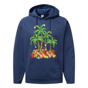 Christmas Palm Tree Tropical Xmas Coconut Lights Performance Fleece Hoodie