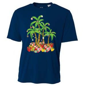 Christmas Palm Tree Tropical Xmas Coconut Lights Cooling Performance Crew T-Shirt