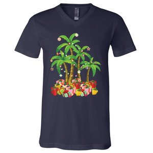 Christmas Palm Tree Tropical Xmas Coconut Lights V-Neck T-Shirt