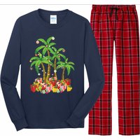 Christmas Palm Tree Tropical Xmas Coconut Lights Long Sleeve Pajama Set