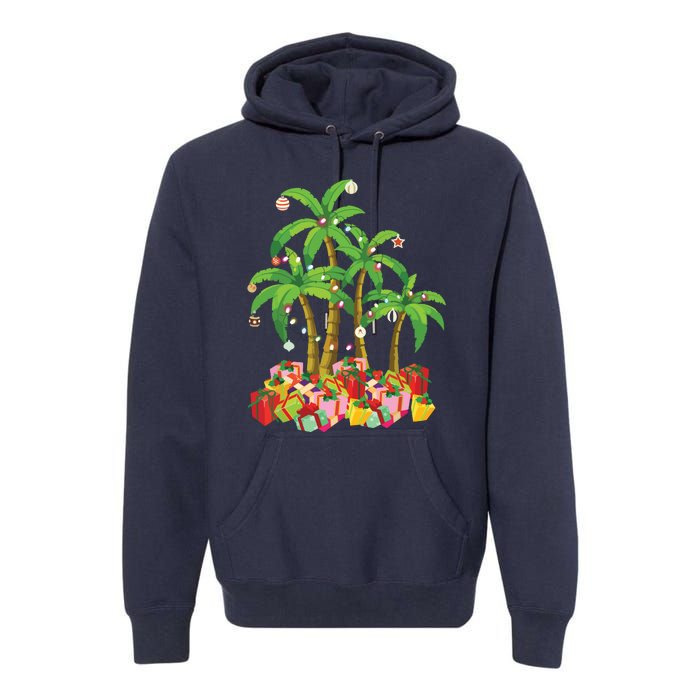 Christmas Palm Tree Tropical Xmas Coconut Lights Premium Hoodie