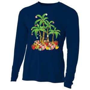 Christmas Palm Tree Tropical Xmas Coconut Lights Cooling Performance Long Sleeve Crew