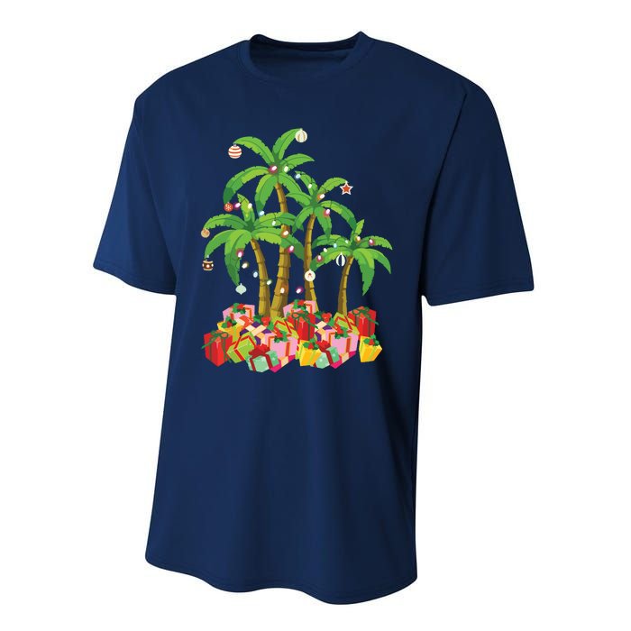 Christmas Palm Tree Tropical Xmas Coconut Lights Performance Sprint T-Shirt