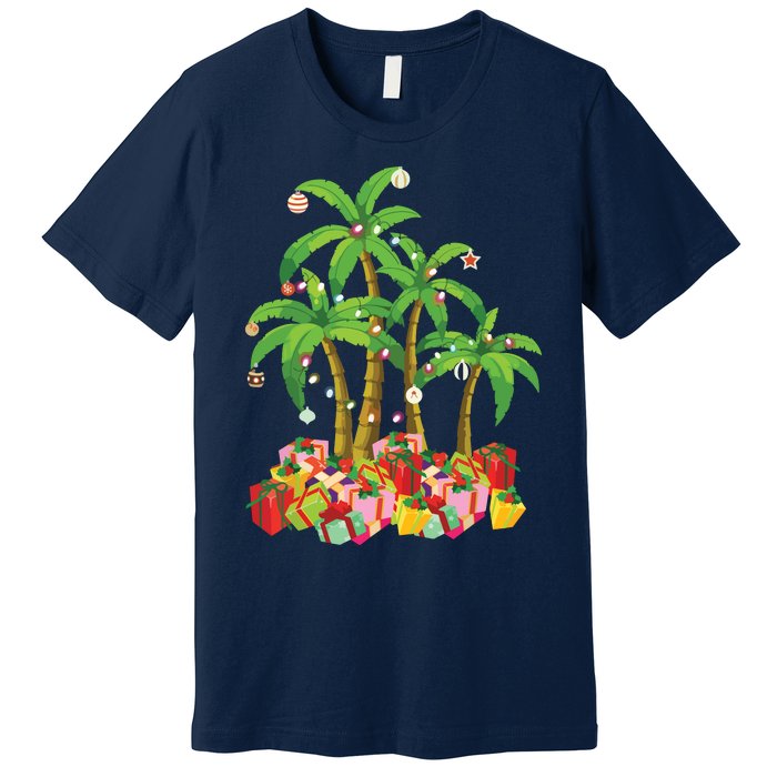 Christmas Palm Tree Tropical Xmas Coconut Lights Premium T-Shirt