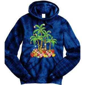 Christmas Palm Tree Tropical Xmas Coconut Lights Tie Dye Hoodie