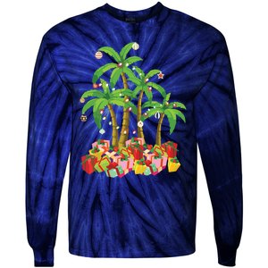 Christmas Palm Tree Tropical Xmas Coconut Lights Tie-Dye Long Sleeve Shirt