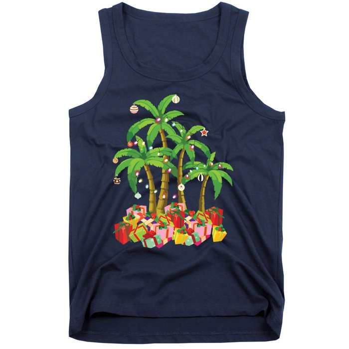 Christmas Palm Tree Tropical Xmas Coconut Lights Tank Top