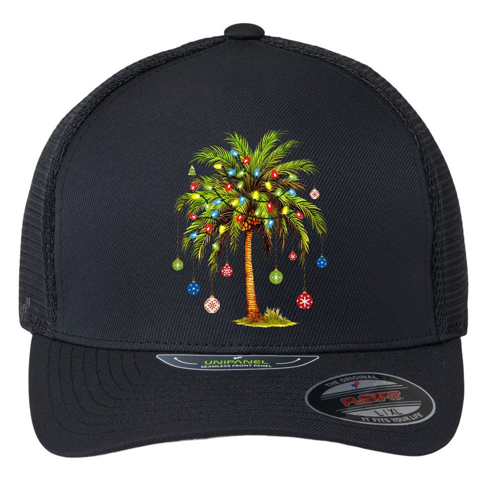 Christmas Palm Tree Light Hawaiian Tropical Xmas Flexfit Unipanel Trucker Cap