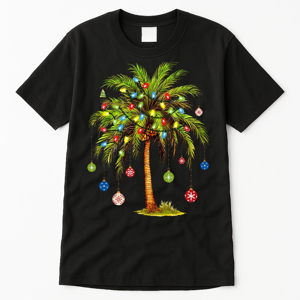 Christmas Palm Tree Light Hawaiian Tropical Xmas Tall T-Shirt