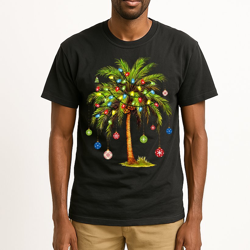 Christmas Palm Tree Light Hawaiian Tropical Xmas Tall T-Shirt