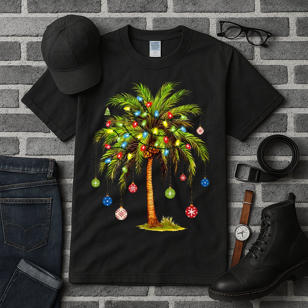 Christmas Palm Tree Light Hawaiian Tropical Xmas Tall T-Shirt