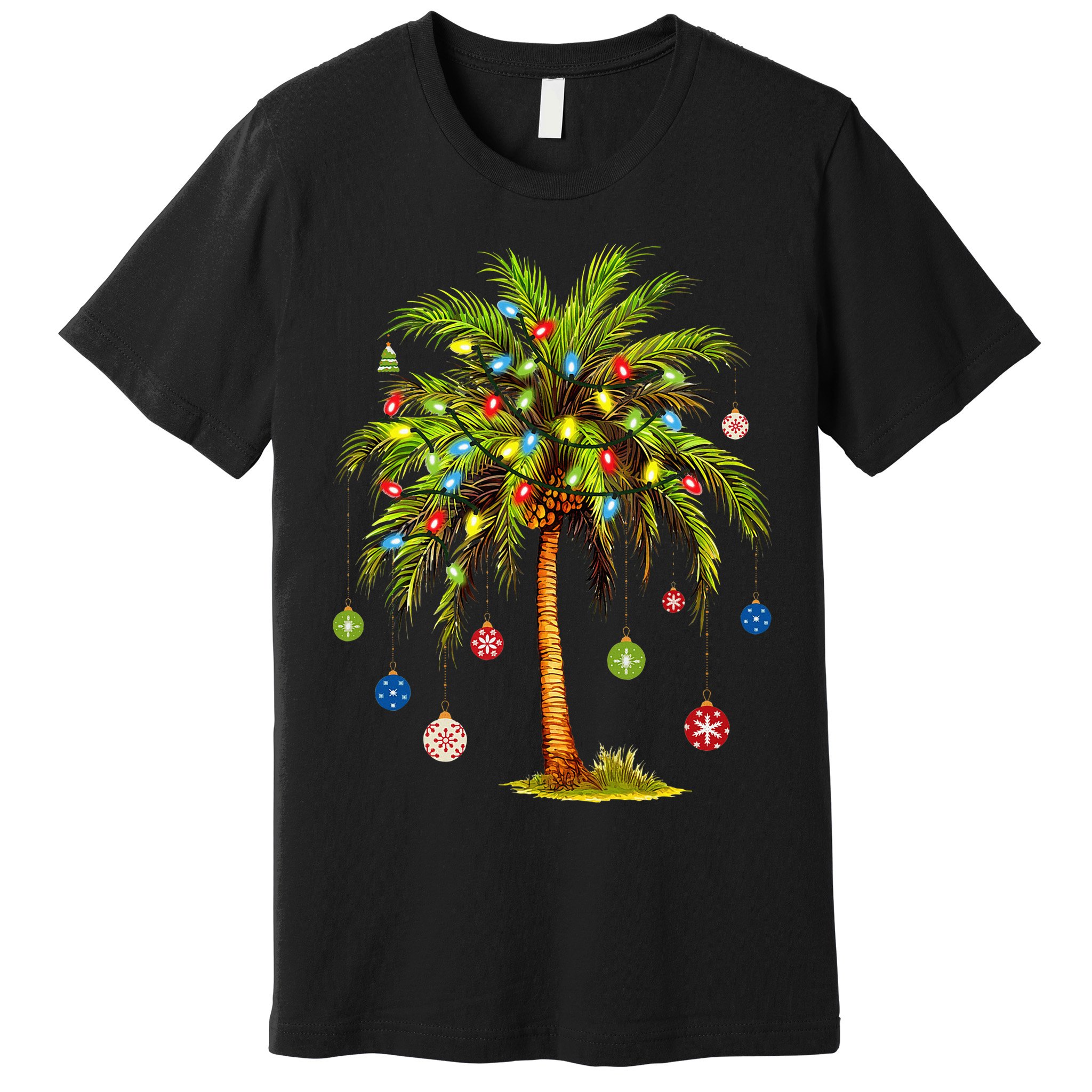 Christmas Palm Tree Light Hawaiian Tropical Xmas Premium T-Shirt