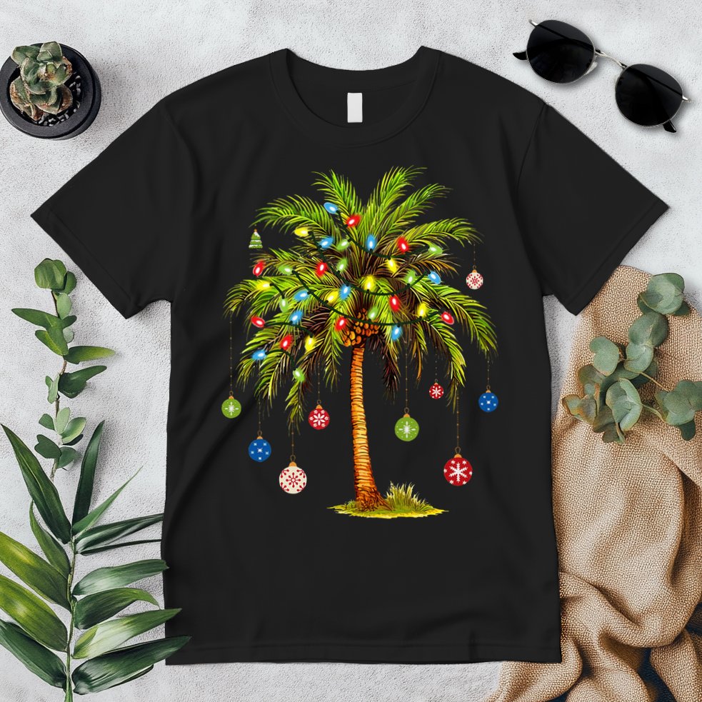 Christmas Palm Tree Light Hawaiian Tropical Xmas Premium T-Shirt