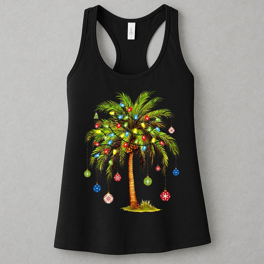 Christmas Palm Tree Light Hawaiian Tropical Xmas Womens Tank Top