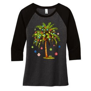 Christmas Palm Tree Light Hawaiian Tropical Xmas Women's Tri-Blend 3/4-Sleeve Raglan Shirt