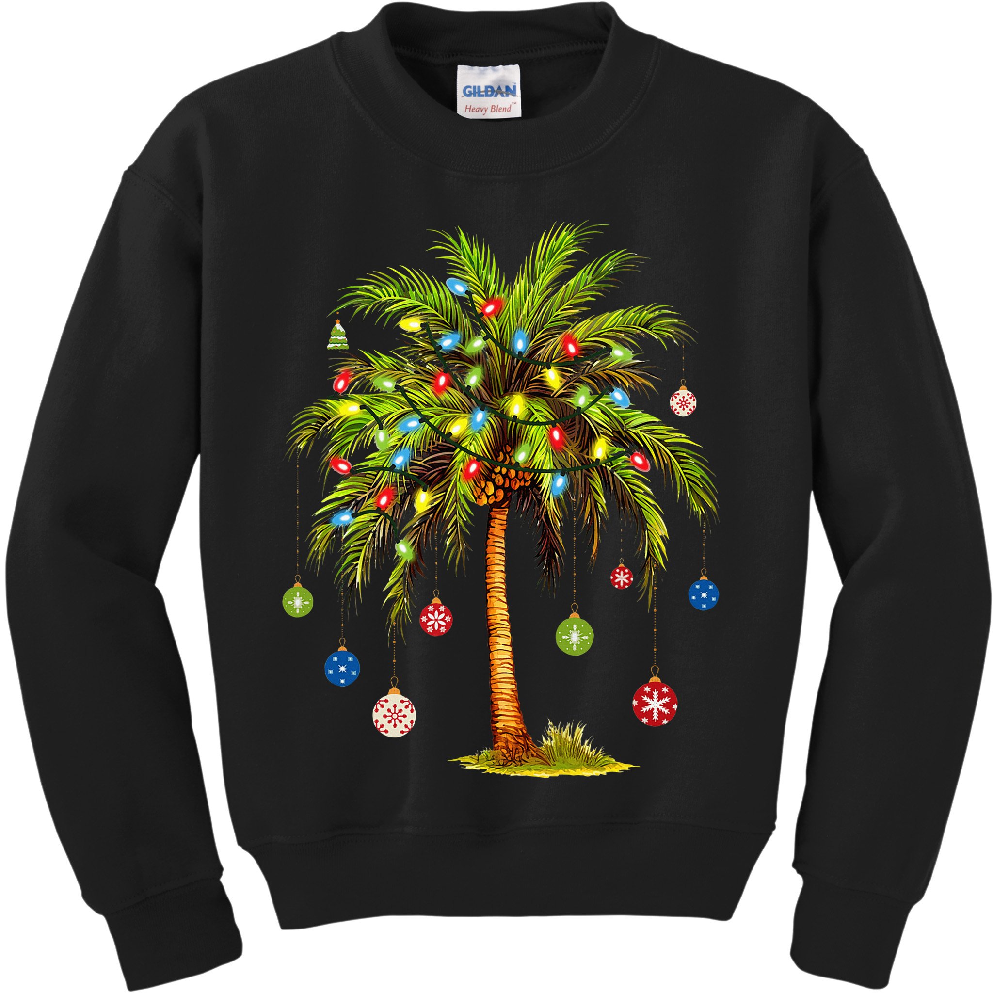 Christmas Palm Tree Light Hawaiian Tropical Xmas Kids Sweatshirt
