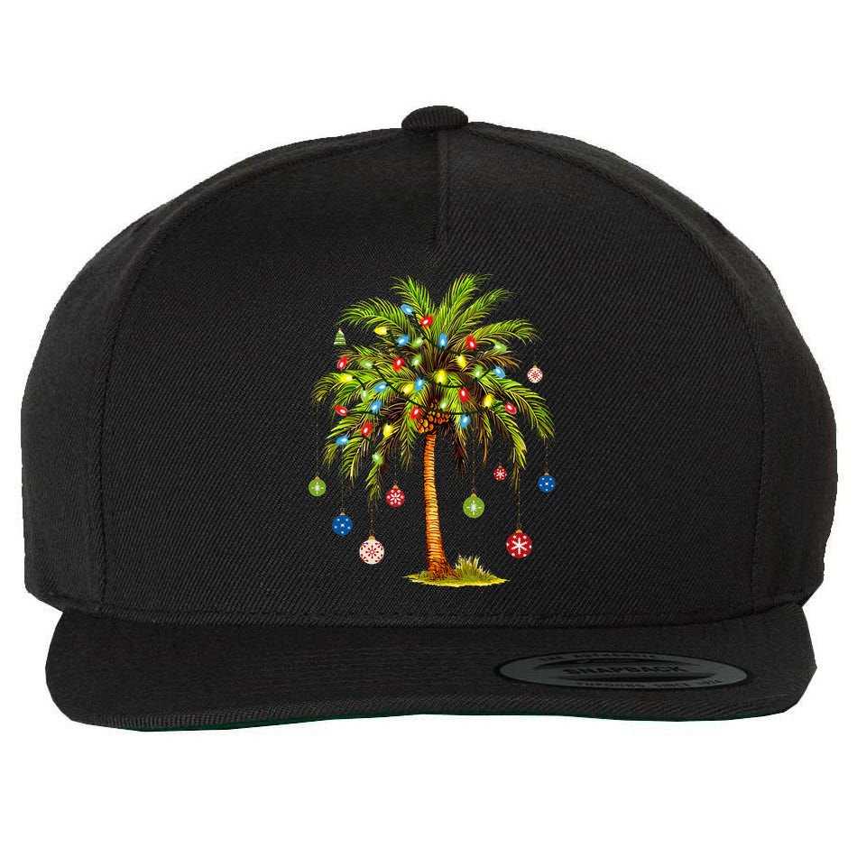 Christmas Palm Tree Light Hawaiian Tropical Xmas Wool Snapback Cap