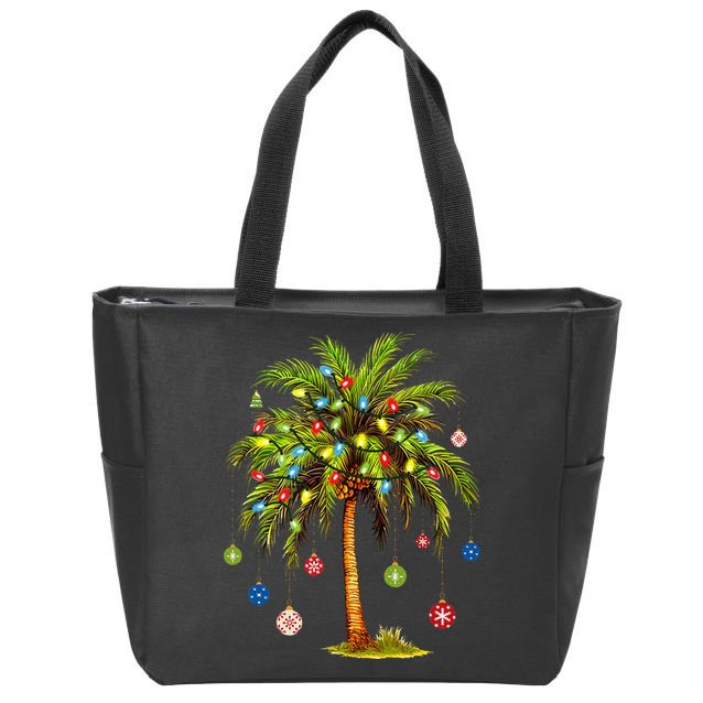 Christmas Palm Tree Light Hawaiian Tropical Xmas Zip Tote Bag