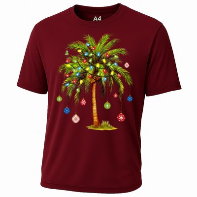 Christmas Palm Tree Light Hawaiian Tropical Xmas Cooling Performance Crew T-Shirt