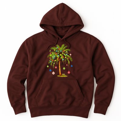 Christmas Palm Tree Light Hawaiian Tropical Xmas Hoodie