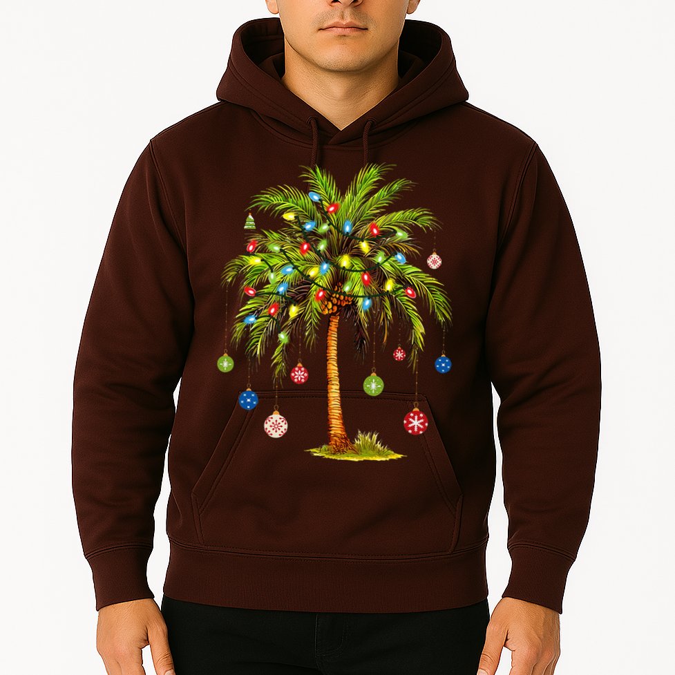 Christmas Palm Tree Light Hawaiian Tropical Xmas Hoodie