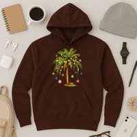 Christmas Palm Tree Light Hawaiian Tropical Xmas Hoodie