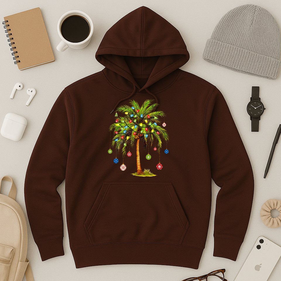 Christmas Palm Tree Light Hawaiian Tropical Xmas Hoodie