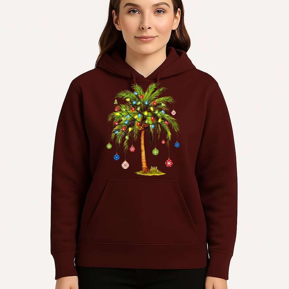 Christmas Palm Tree Light Hawaiian Tropical Xmas Hoodie