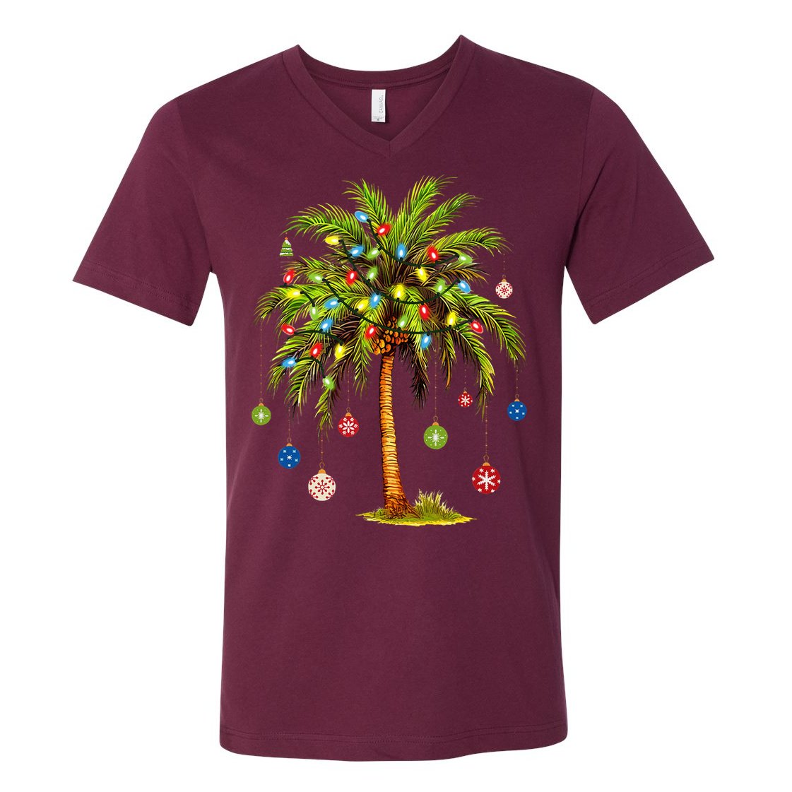 Christmas Palm Tree Light Hawaiian Tropical Xmas V-Neck T-Shirt