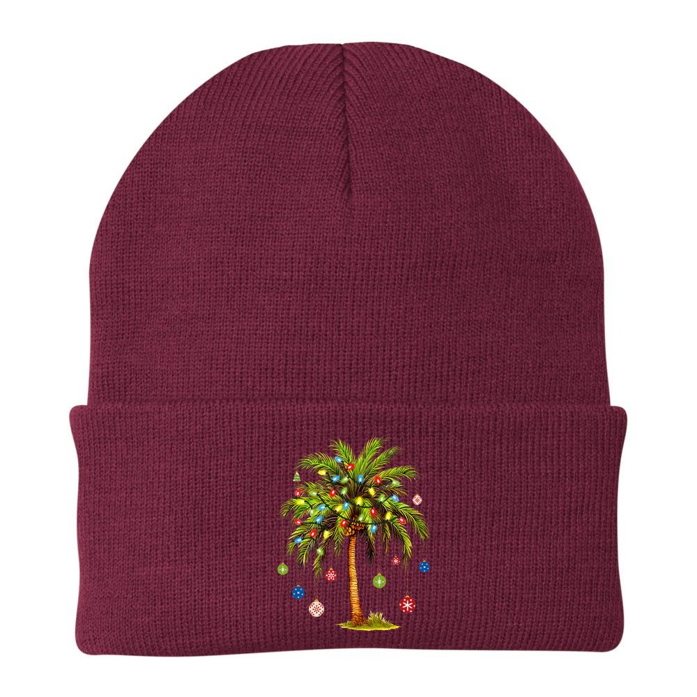 Christmas Palm Tree Light Hawaiian Tropical Xmas Beanie