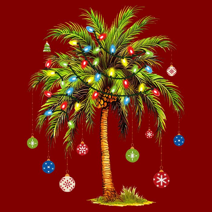Christmas Palm Tree Light Hawaiian Tropical Xmas Beanie